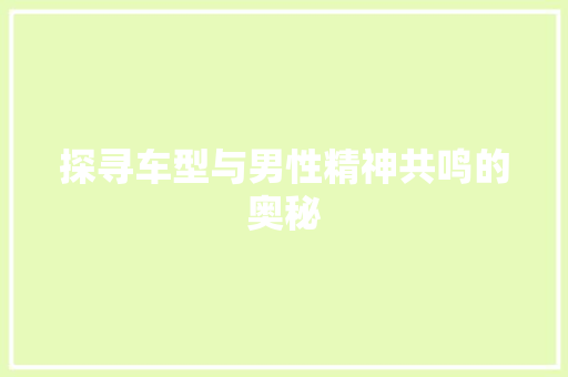 探寻车型与男性精神共鸣的奥秘