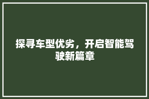 探寻车型优劣，开启智能驾驶新篇章