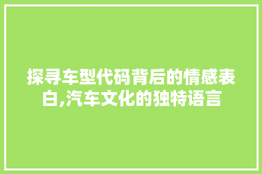 探寻车型代码背后的情感表白,汽车文化的独特语言