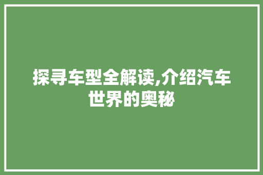 探寻车型全解读,介绍汽车世界的奥秘