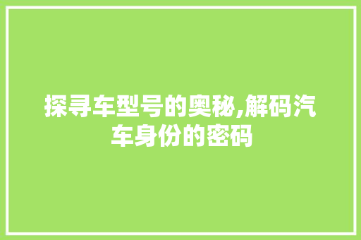 探寻车型号的奥秘,解码汽车身份的密码
