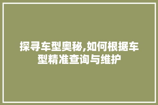 探寻车型奥秘,如何根据车型精准查询与维护