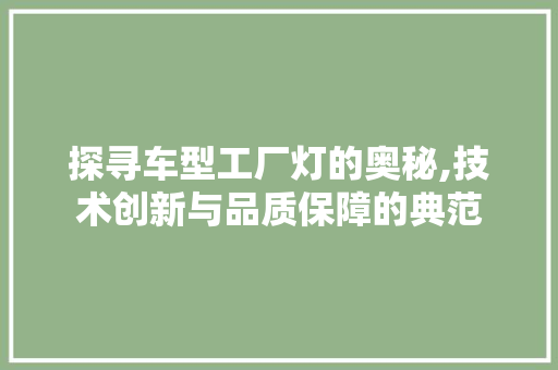 探寻车型工厂灯的奥秘,技术创新与品质保障的典范