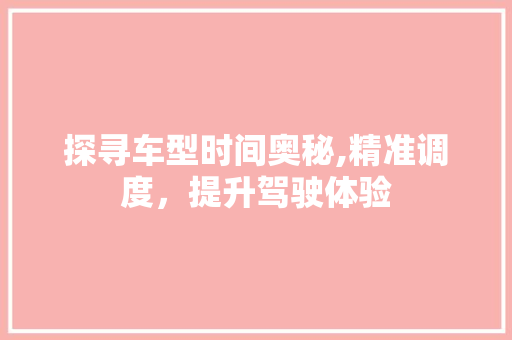 探寻车型时间奥秘,精准调度，提升驾驶体验