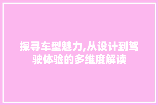 探寻车型魅力,从设计到驾驶体验的多维度解读