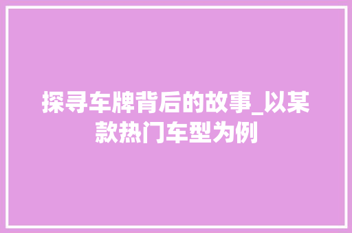 探寻车牌背后的故事_以某款热门车型为例