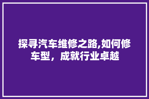 探寻汽车维修之路,如何修车型，成就行业卓越