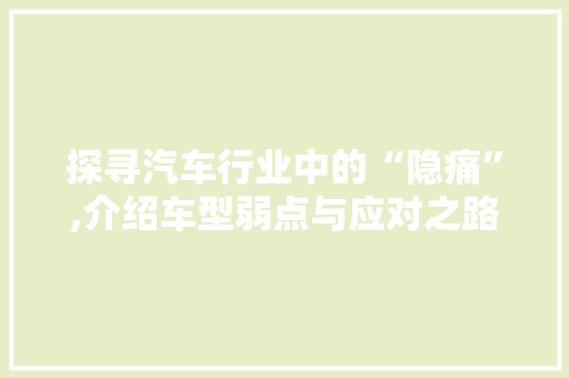 探寻汽车行业中的“隐痛”,介绍车型弱点与应对之路