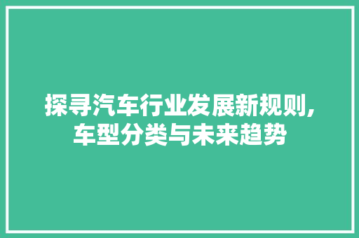 探寻汽车行业发展新规则,车型分类与未来趋势