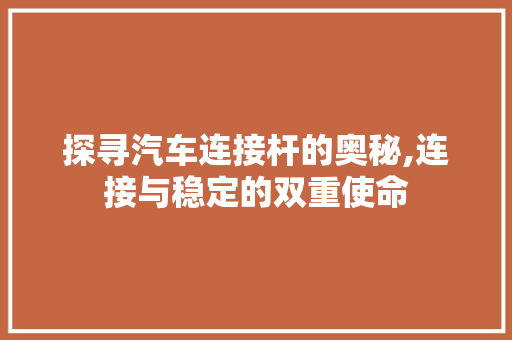 探寻汽车连接杆的奥秘,连接与稳定的双重使命