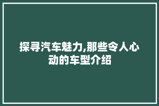 探寻汽车魅力,那些令人心动的车型介绍