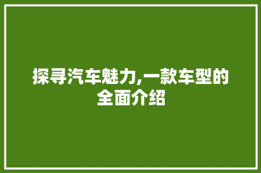 探寻汽车魅力,一款车型的全面介绍