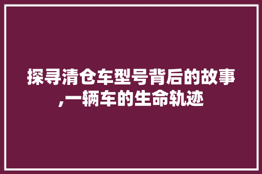 探寻清仓车型号背后的故事,一辆车的生命轨迹
