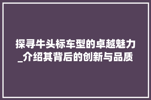 探寻牛头标车型的卓越魅力_介绍其背后的创新与品质