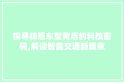 探寻牌照车型背后的科技密码,解读智能交通新篇章