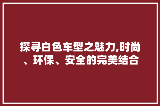 探寻白色车型之魅力,时尚、环保、安全的完美结合