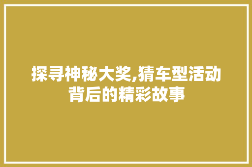 探寻神秘大奖,猜车型活动背后的精彩故事