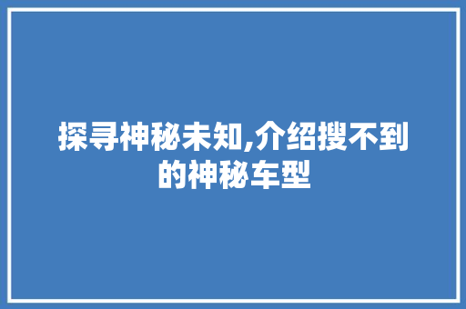 探寻神秘未知,介绍搜不到的神秘车型