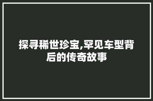 探寻稀世珍宝,罕见车型背后的传奇故事