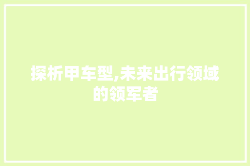 探析甲车型,未来出行领域的领军者