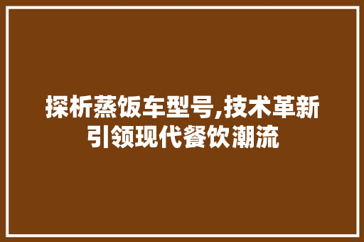 探析蒸饭车型号,技术革新引领现代餐饮潮流