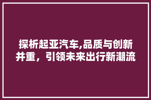 探析起亚汽车,品质与创新并重，引领未来出行新潮流