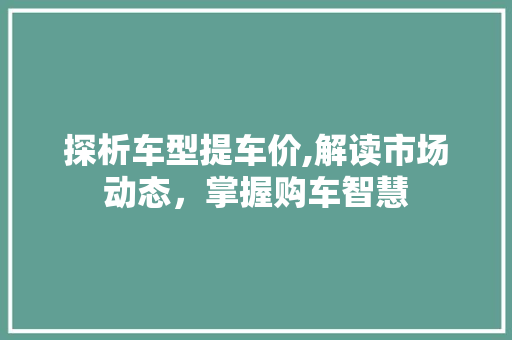 探析车型提车价,解读市场动态，掌握购车智慧
