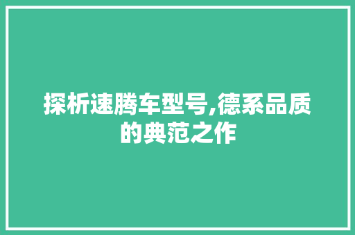 探析速腾车型号,德系品质的典范之作