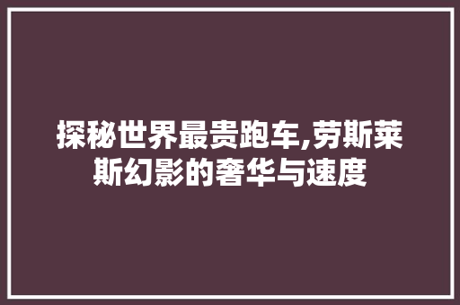 探秘世界最贵跑车,劳斯莱斯幻影的奢华与速度 新能源汽车