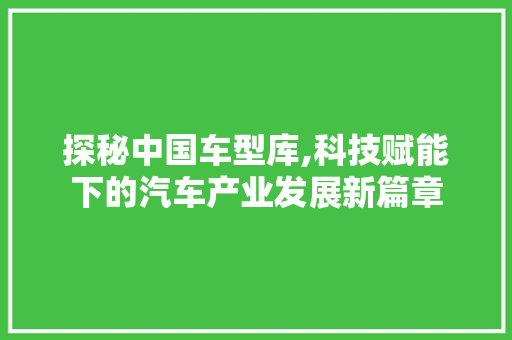 探秘中国车型库,科技赋能下的汽车产业发展新篇章