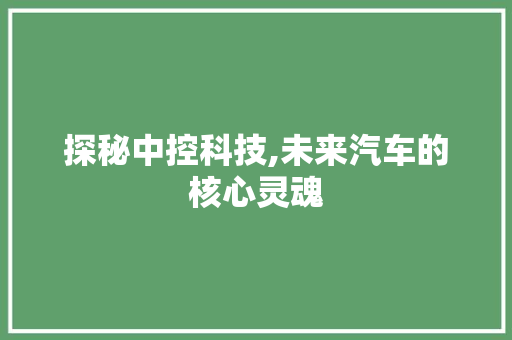 探秘中控科技,未来汽车的核心灵魂