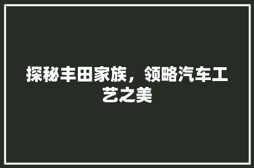 探秘丰田家族，领略汽车工艺之美
