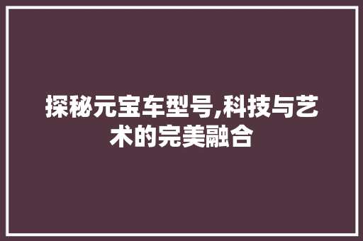 探秘元宝车型号,科技与艺术的完美融合