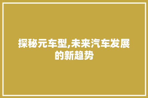 探秘元车型,未来汽车发展的新趋势