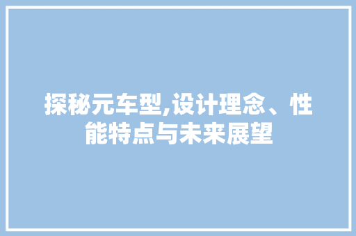 探秘元车型,设计理念、性能特点与未来展望