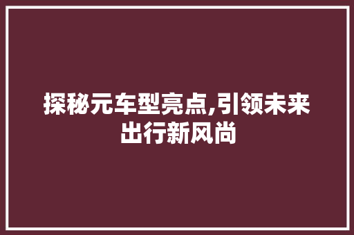 探秘元车型亮点,引领未来出行新风尚