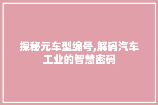 探秘元车型编号,解码汽车工业的智慧密码