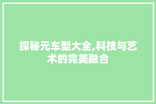 探秘元车型大全,科技与艺术的完美融合