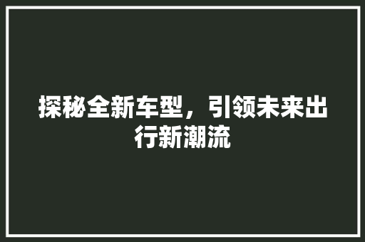 探秘全新车型，引领未来出行新潮流