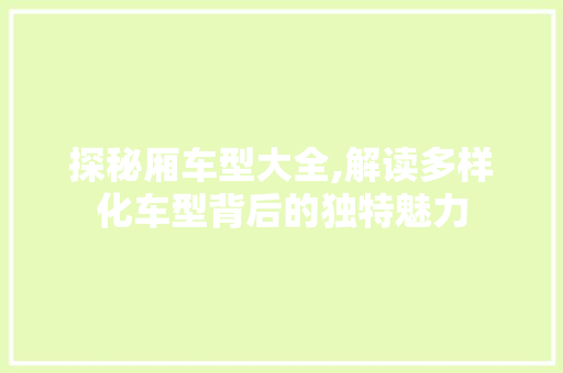 探秘厢车型大全,解读多样化车型背后的独特魅力