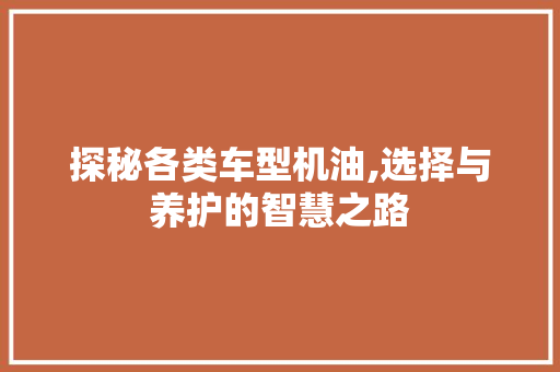 探秘各类车型机油,选择与养护的智慧之路