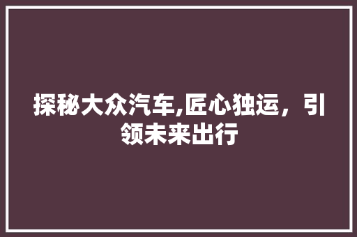 探秘大众汽车,匠心独运，引领未来出行