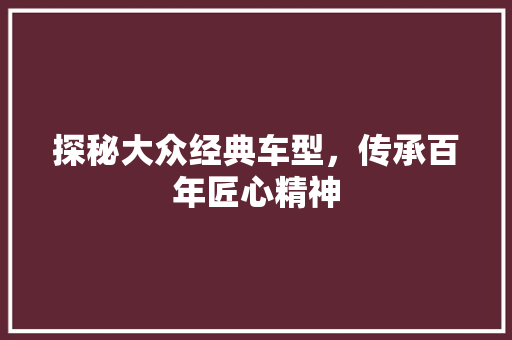探秘大众经典车型，传承百年匠心精神