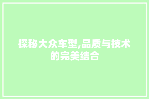 探秘大众车型,品质与技术的完美结合