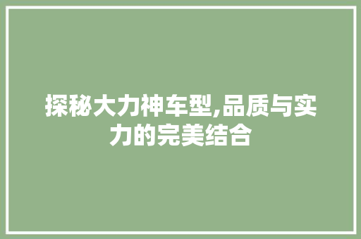 探秘大力神车型,品质与实力的完美结合