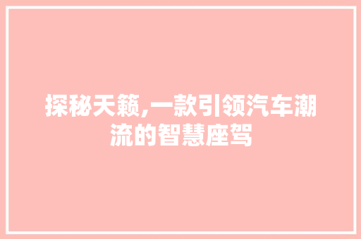 探秘天籁,一款引领汽车潮流的智慧座驾