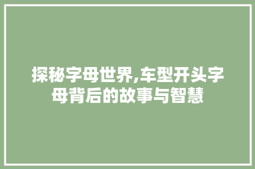 探秘字母世界,车型开头字母背后的故事与智慧