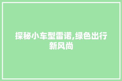 探秘小车型雷诺,绿色出行新风尚