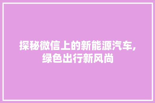 探秘微信上的新能源汽车,绿色出行新风尚