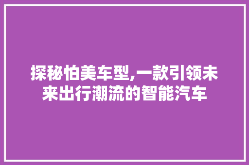 探秘怕美车型,一款引领未来出行潮流的智能汽车
